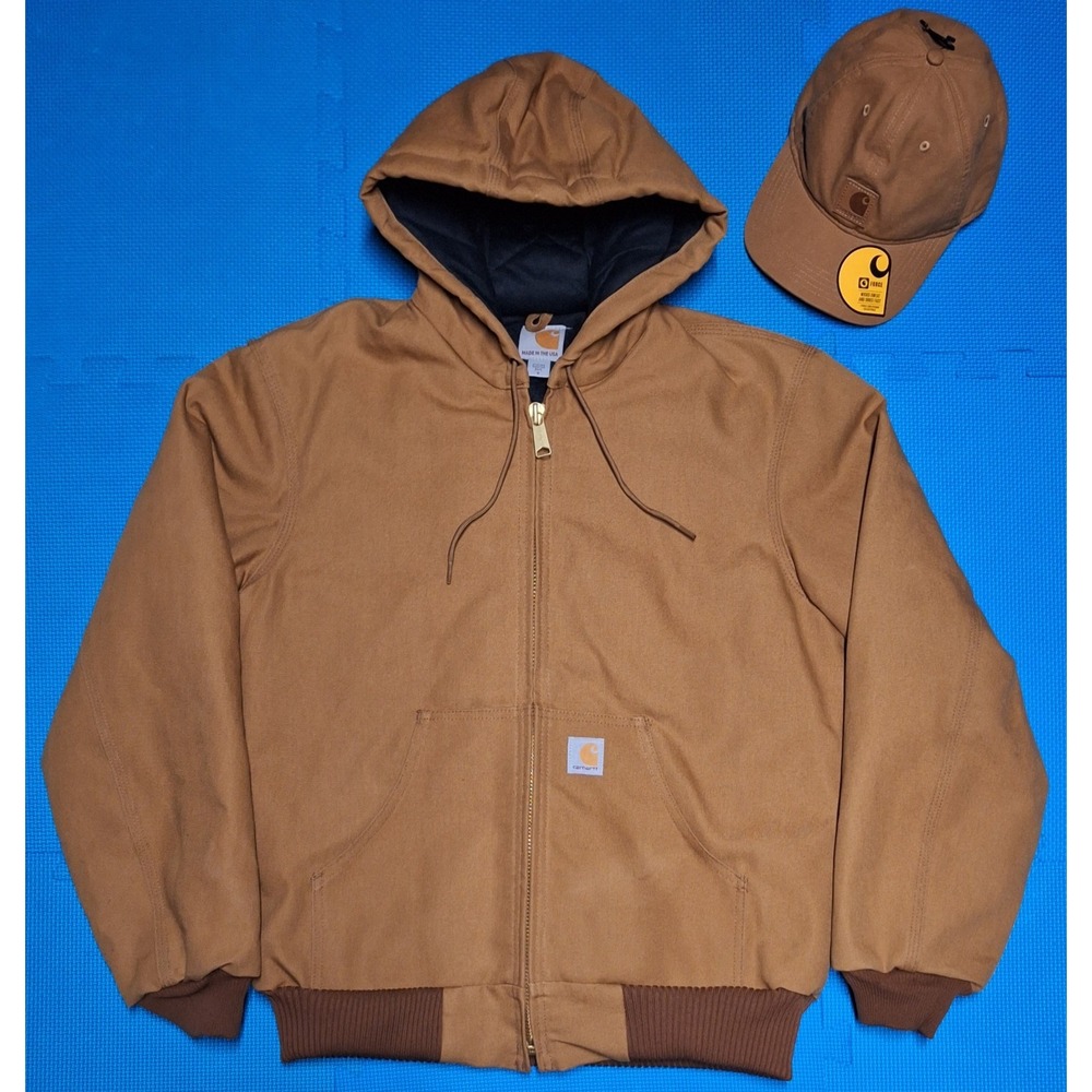 Vintage Carhartt J140 Brown Jacket & Baseball Cap Active Duck Canvas Size S Mens